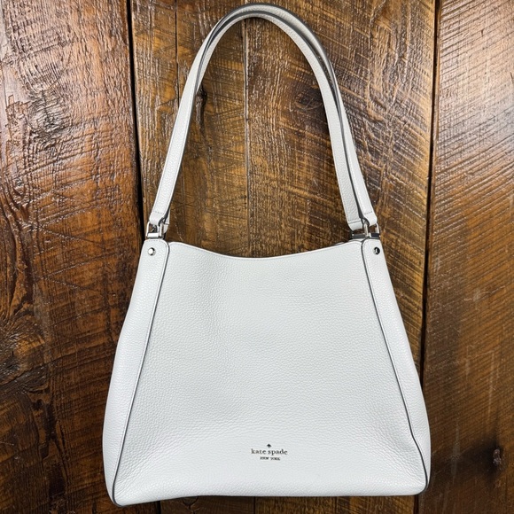 Kate Spade New York White Pebbled Leather Shoulder Bag Tote Purse - Picture 1 of 14